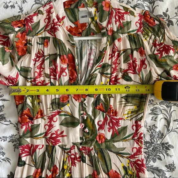 ASOS Long Sleeve Tropical Print Midi Dress Size 4 - Picture 16 of 16